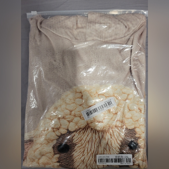 Cute Sheep Hoodie in Beige and Cream. New. Lightweight Thin Polyester. - Picture 4 of 4